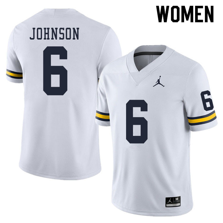 Women #6 Cornelius Johnson Michigan Wolverines College Football Jerseys Sale-White